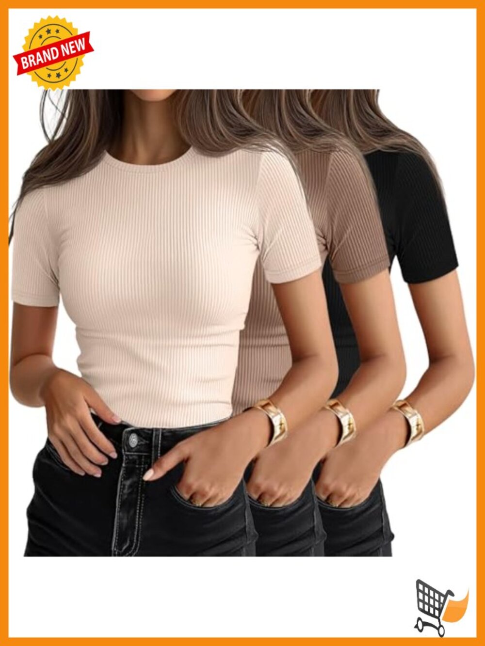 3 Pack Ribbed Short Sleeve Crew Neck Slim Fit Cotton T-Shirts